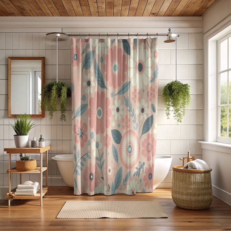 Rideau de douche 1 pièce Funky Blossom Fields, H 74 po x l 71 po