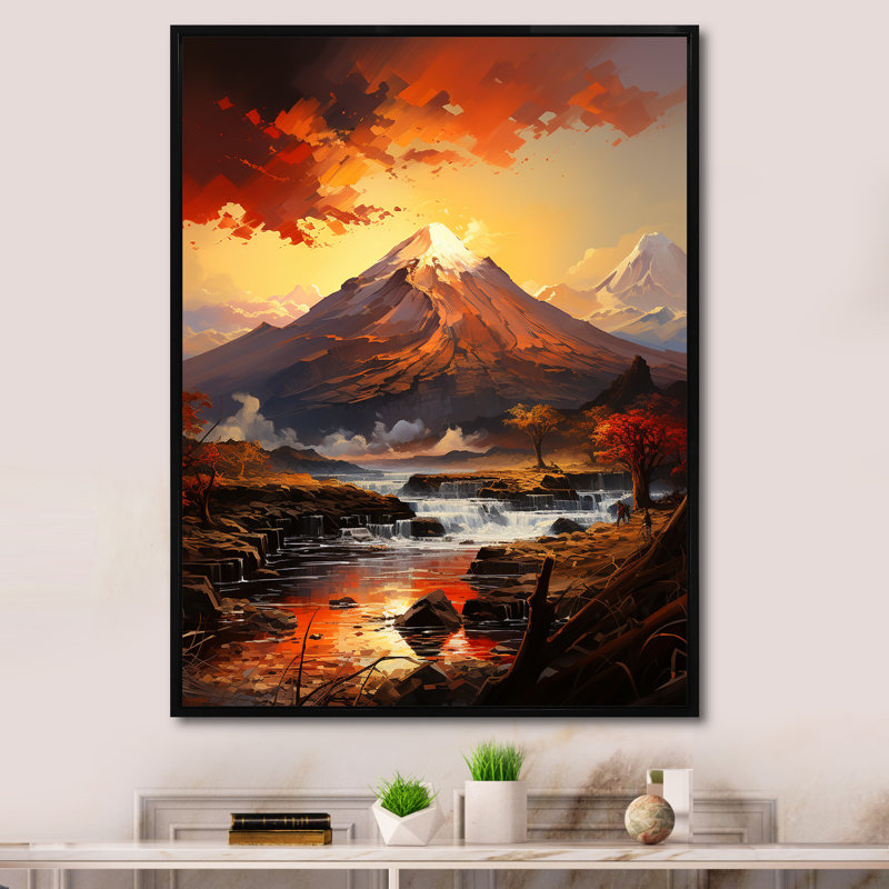 Volcan, croûte volcanique sur toile, Cadre flottant noir, H 44 po x l 34 po