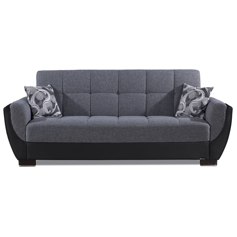 Upholstered 93.5'' Sleeper Sofa, Gray/Black