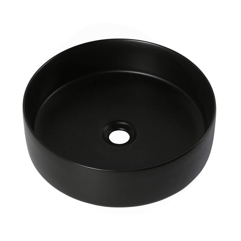 Ceramic Circular Vessel Bathroom Sink Art Sink, Matte Black