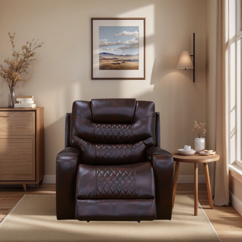 39.5" Breathing Leather Power Recliner With LED Light & USB Port – Electric Adjustable Chair