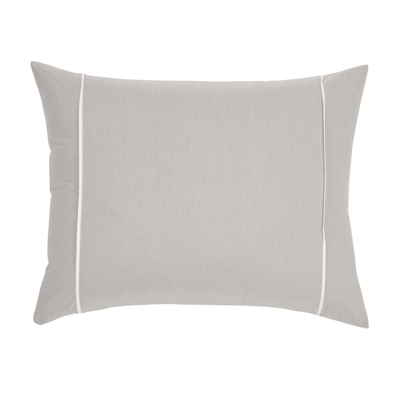 Chambray Cotton Sham with Satin Piping, Knife Edge Finish, King, Natural