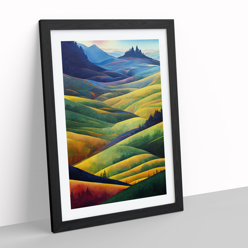 Meadow Landscape Watercolour No.3 - Framed Print, Black, 34cm H x 25cm W x 2cm D