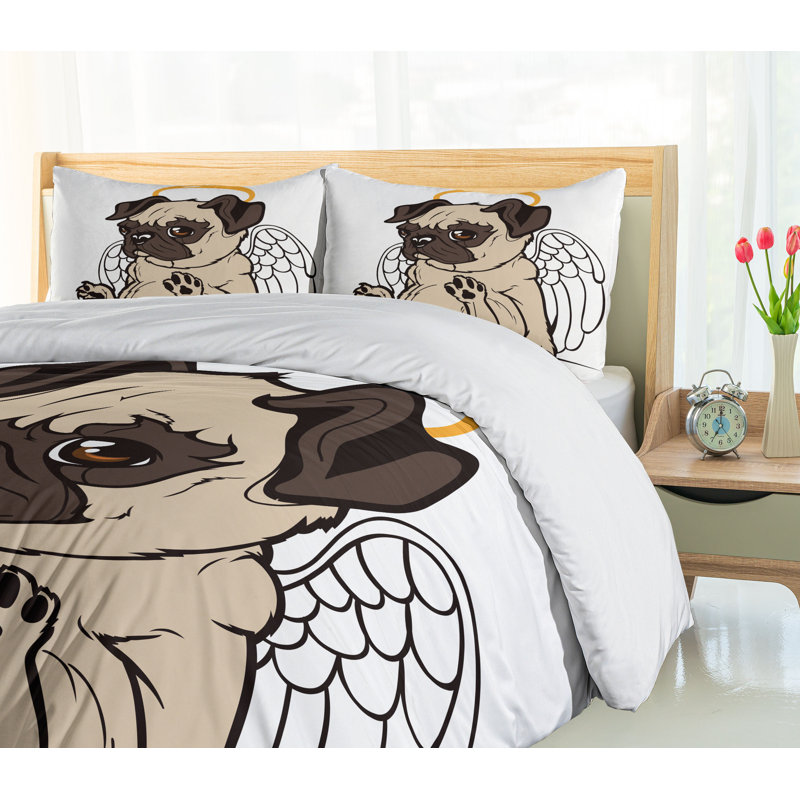 King Beige and Brown Microfiber Pug Duvet Cover Set