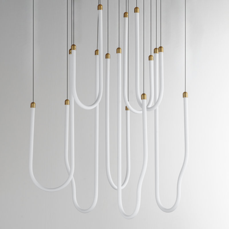 Luminaire suspendu à lumières multiples Soleil, Laiton vieilli naturel, H 33,25 po x l 35,5 po x P 35,5 po, 8