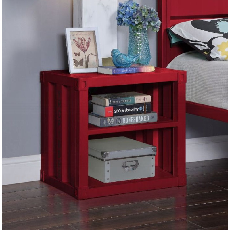 Cargo Container Red Metal Frame Nightstand 20" with Shelf