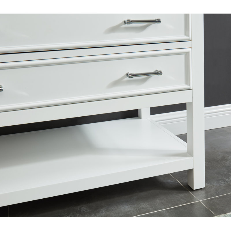 Meuble-lavabo simple 36 po Manhattan avec plateau en marbre de Carrare, pré-assemblé, Blanc, Polished Marble