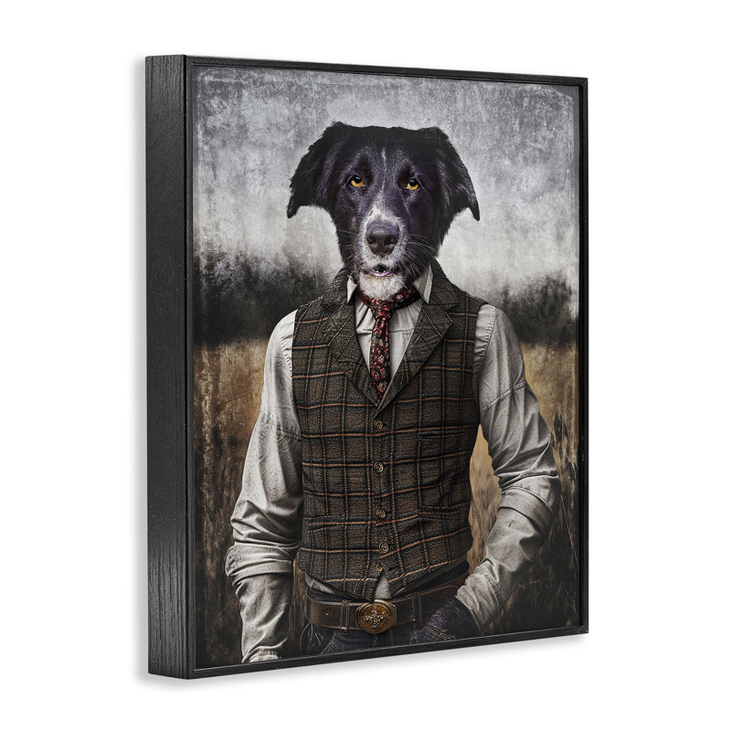 Chien en vêtements coloniaux, estampe numérique par Karen Burke, Noir, H 20 po x l 16 po