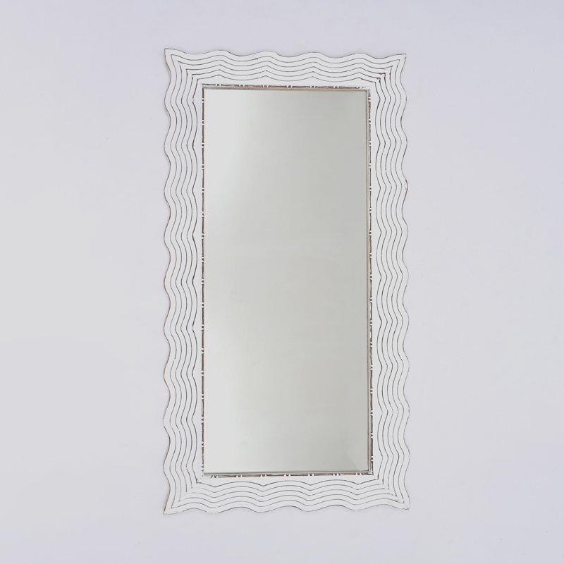 Miroir rectangulaire en bois massif sculpté à la main de forme ondulée, 36 x 72 pouces, idéal pour les grandes décorations murales et pour rehausser la lumière