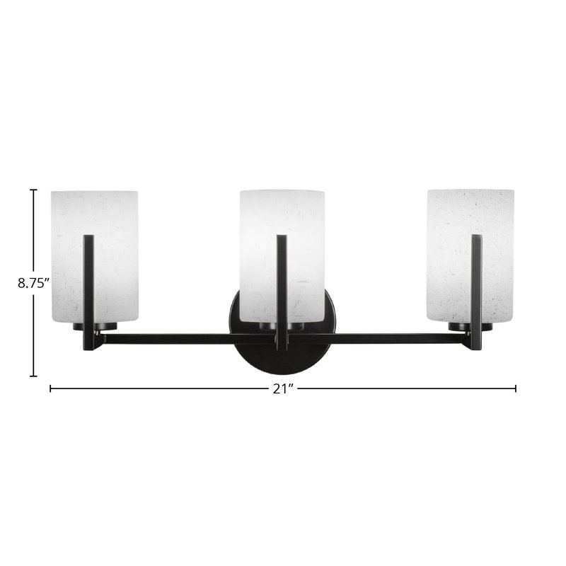Atlas 3 Light Bath Bar Shown In Graphite Finish With 4” Clear Bubble Glass, Matte Black, White Muslin
