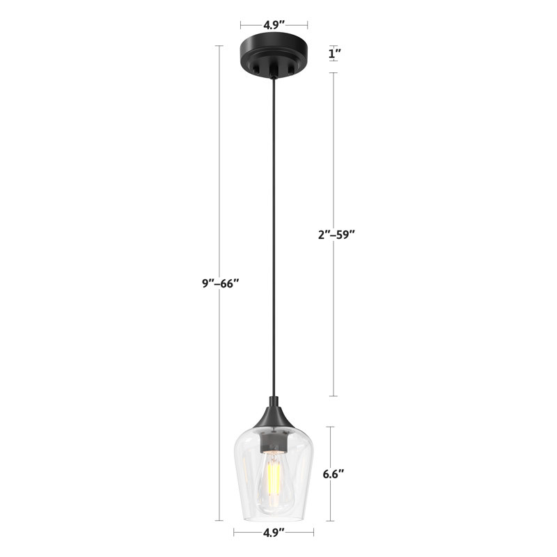 Pendant Light Fixture with Adjustable Height, Matte Black, 3