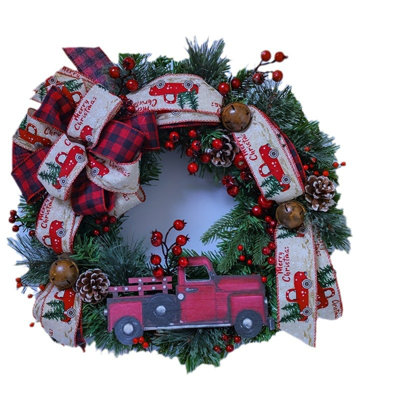 Décoration de Noël couronne de Noël pour porte d'entrée rouge 17,72 po