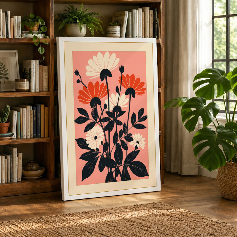 Orange Blooms in Black Botanical - Wrapped Canvas, 18x12 - 45.7 x 30.5 cm, Black Border