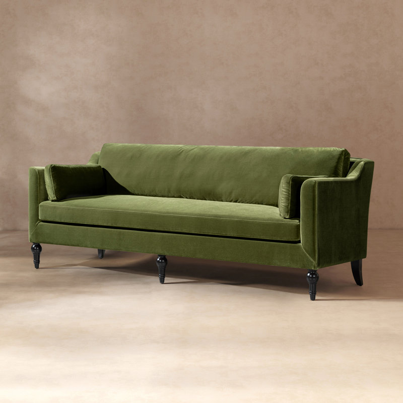 Canapé moderne rembourré en velours vert olive performance de 84,5 po Josephine, Velours vert olive