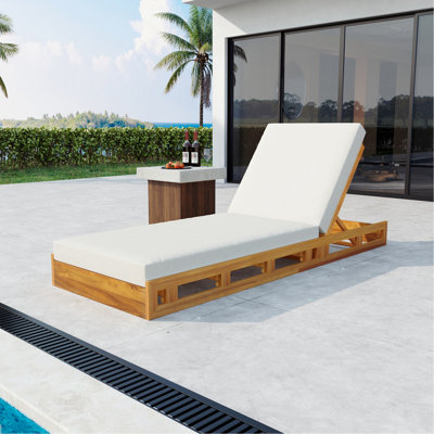 Lounge Chaise Set, Acacia Wood With Water-Resistant Lounge Cushions (Cream & 4 Inch Thick) - Matching Dark Grey Version Available