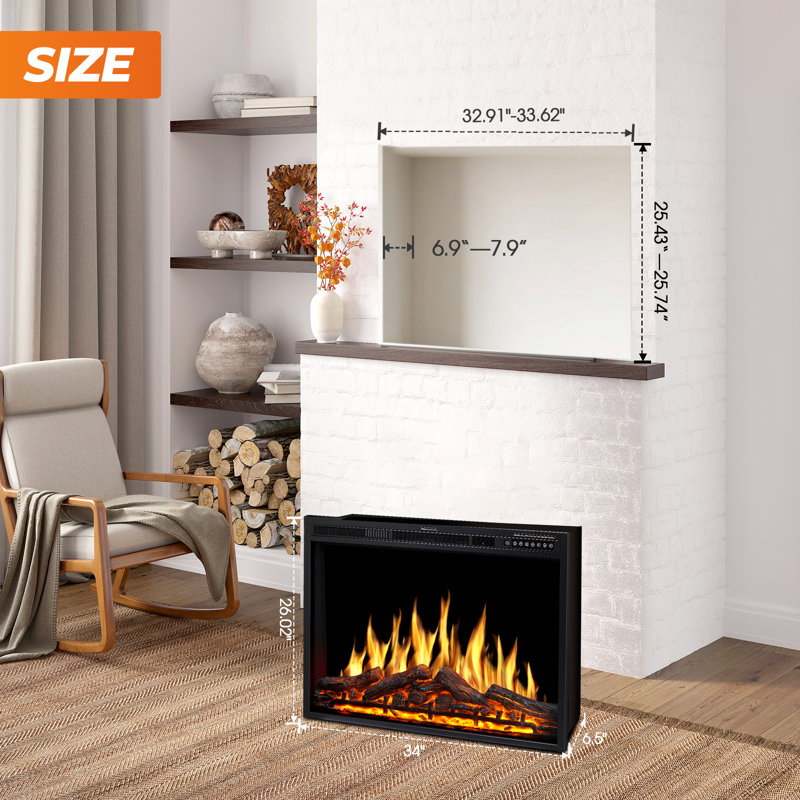 Electric Fireplace Insert With Touch Screen, 1500W Freestanding/Recessed Heater With Remote, 4 Flame Colors, 5 Speed/Brightness Levels, Timer, Overheat Protection, For Living Room, Office