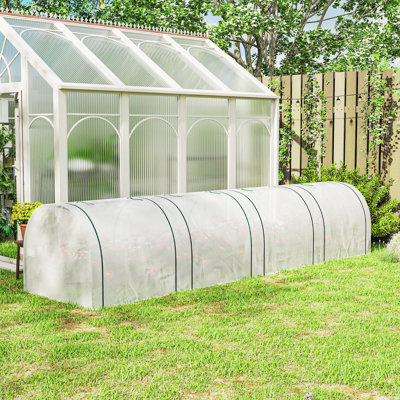 13' x 3' x 2.5' Mini Greenhouse, Portable Tunnel Green House with Roll-Up Zippered Doors, UV Waterproof PE Cover, Steel Frame, White