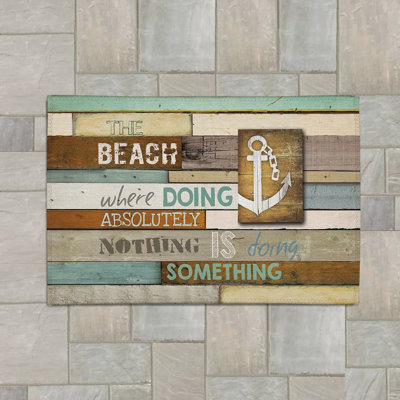 Laural Home Rectangle Beach Mantra Indoor/outdoor Area Rug With Non-slip Backing In Brown;beige;tan