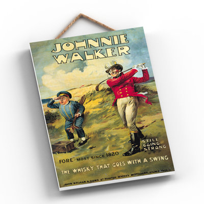 Johnnie Walker Vintage Retro Poster Design On Wooden Plaque