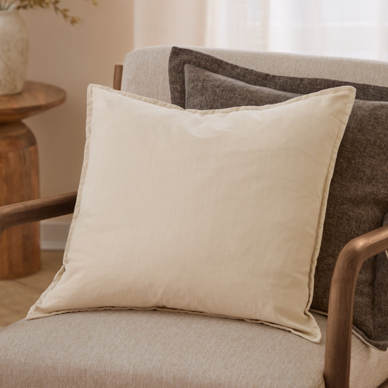 Slub Cotton Square Cushion, Polyester, Cream