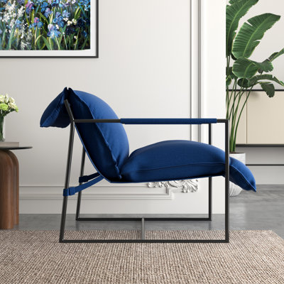 Chaise d'appoint rembourrée avec cadre en métal et mélange de polyester bleu