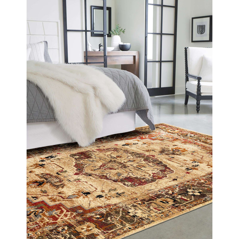 Tapis abstrait brun / rouge Alameda, Rectangle 10 pi x 14 pi 1 po