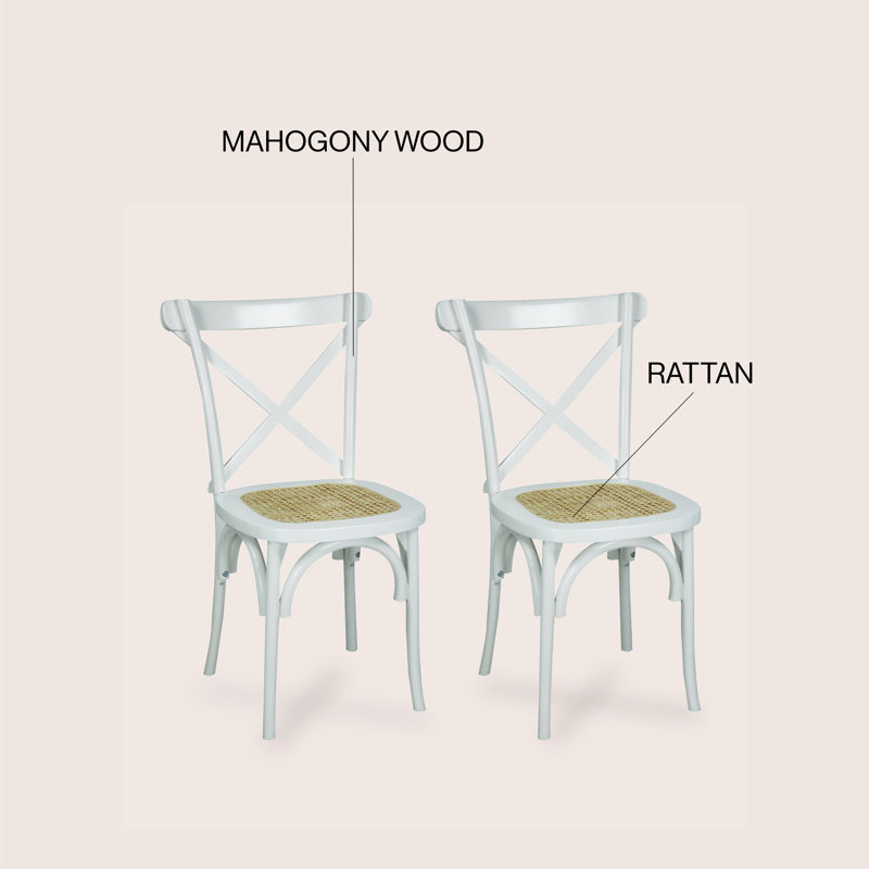 Chaises de salle à manger en bois d'acajou massif blanc Cassis, Blanc