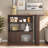 Bar Cabinet With Rotating Top, Counter Height Dining Cabinet With Storage Space And 2 Ribbed Glass Door For Kitchen, Walnut