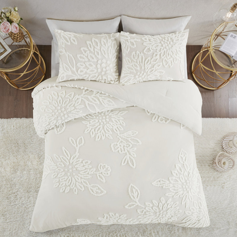 Édredon 3 pièces très grand / très grand, coton chenille floral, coton de chambre, décor