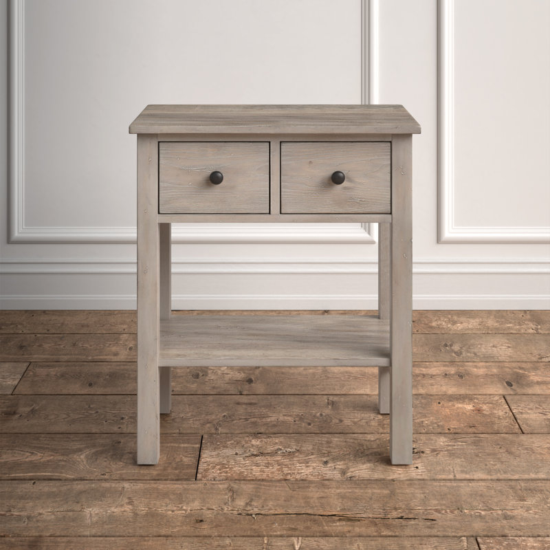 Transitional Pine 2-Drawer Nightstand in Natural Gray