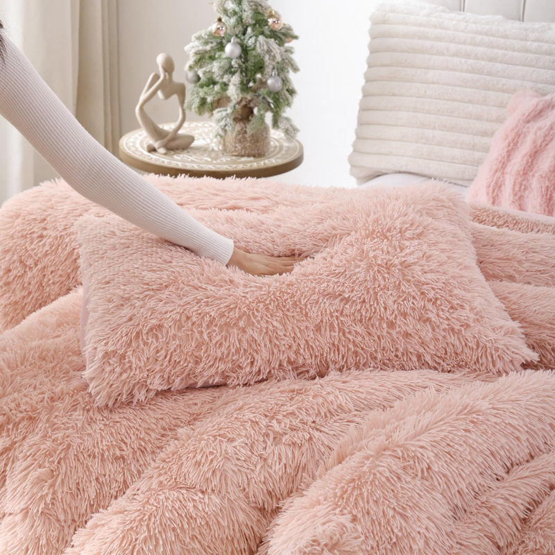 Ensemble d'édredon Fluffy, Twin Comforter + 1 Standard Pillowcases, Rosé