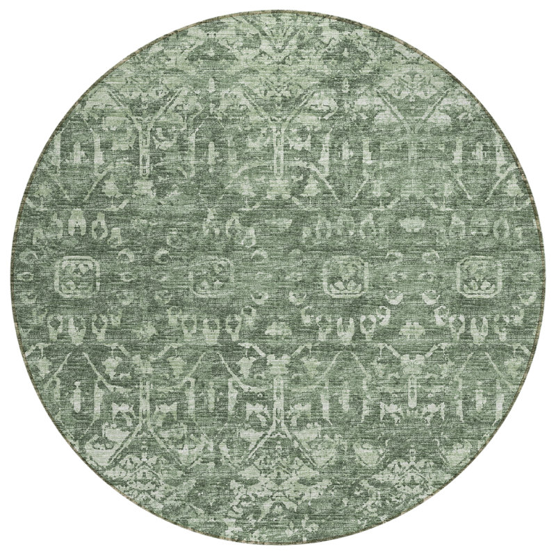 Fenwick Washable Oriental Indoor / Outdoor Rug, Round 8'
