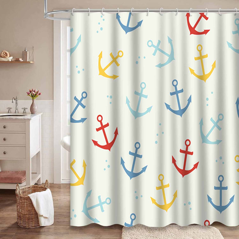 Rideau de douche blanc avec 12 crochets Sailor Anchor, L 72 po x l 84 po