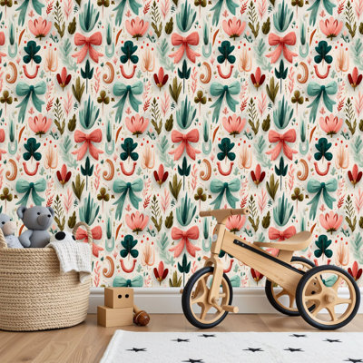 Papier peint adhésif peler et coller en PVC, revêtement mural auto-adhésif amovible avec motif fantaisiste de trèfle à motif d'aquarelle sans soudure, imperméable pour la décoration intérieure - rouleau