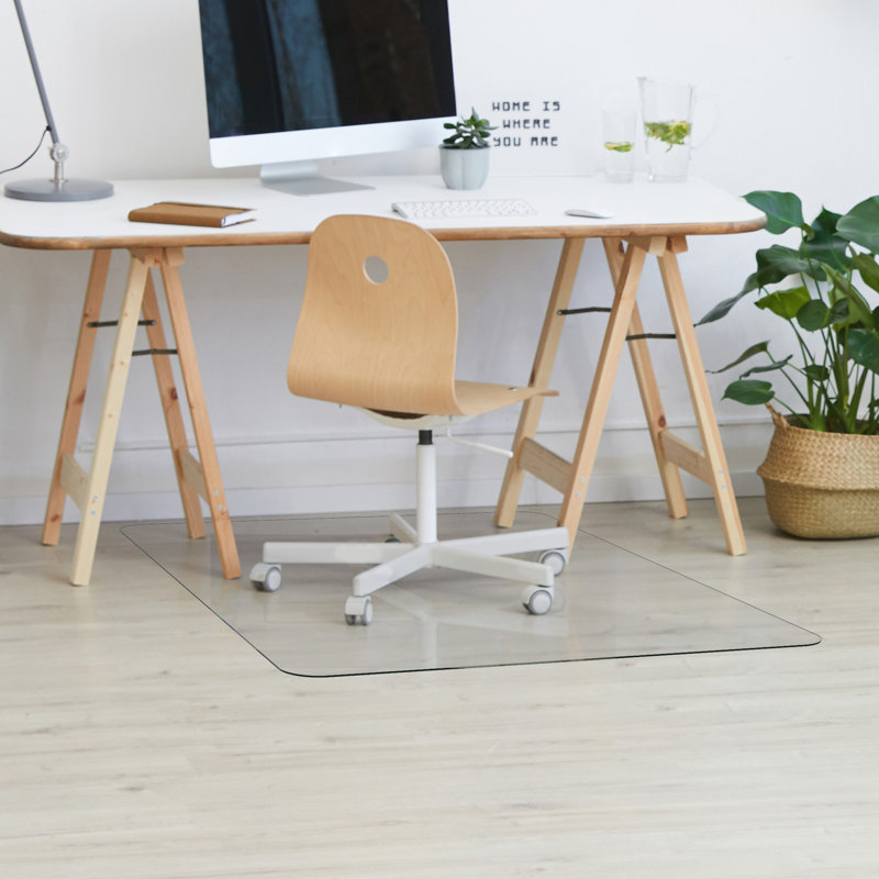 Tapis de chaise en verre trempé robuste pour tapis et planchers durs (46 po x 55 po), L 55 po x P 46 po