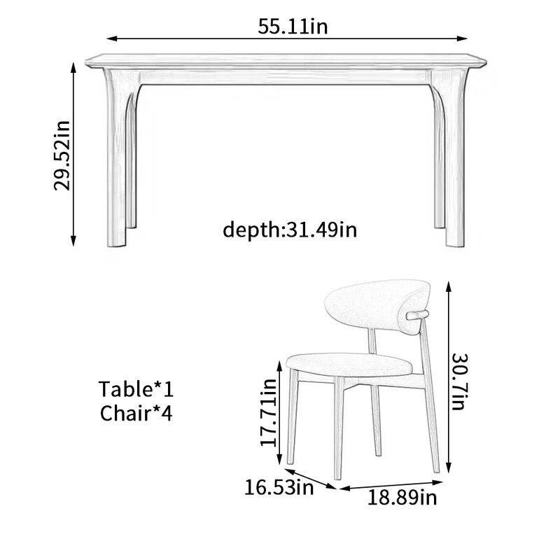 Ensemble de table de salle à manger Modern, H 29,52 po x L 55,11 po x l 31,49 po