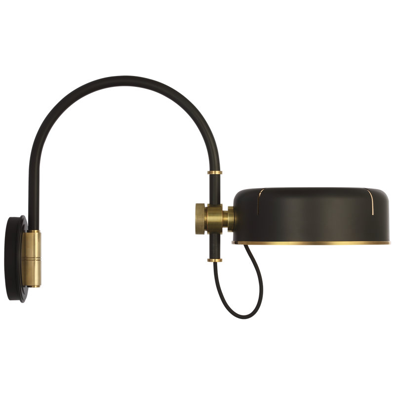 Thomas O'Brien Oso 13" Articulating Arc Wall Light, Modern Iron/Hand-Rubbed Antique Brass, Iron