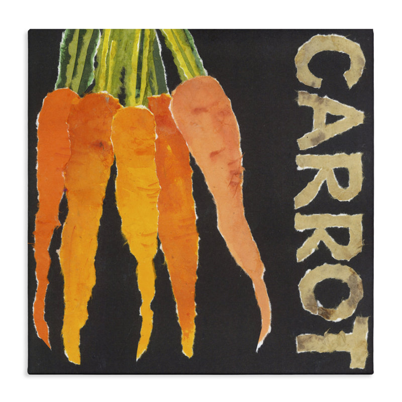 Toile de légume carotte, par Nancy Overton, H 17 po x l 17 po