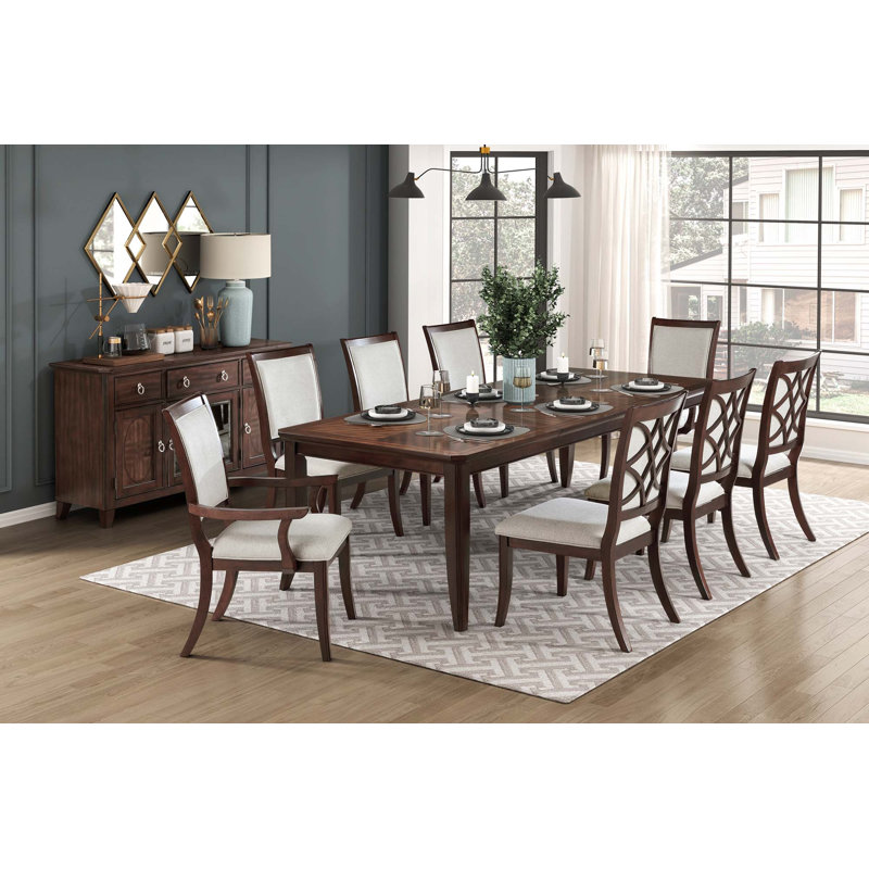 9PCS Table de salle à manger traditionnelle avec fauteuils rembourrés, 9 Pieces: Table, 8 Chairs