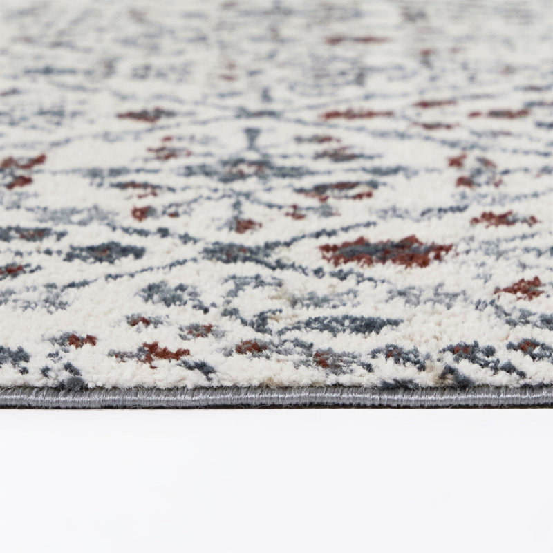 Gilles Blue/Rust Botanical Diamond Area Rug, 5'3" x 7'