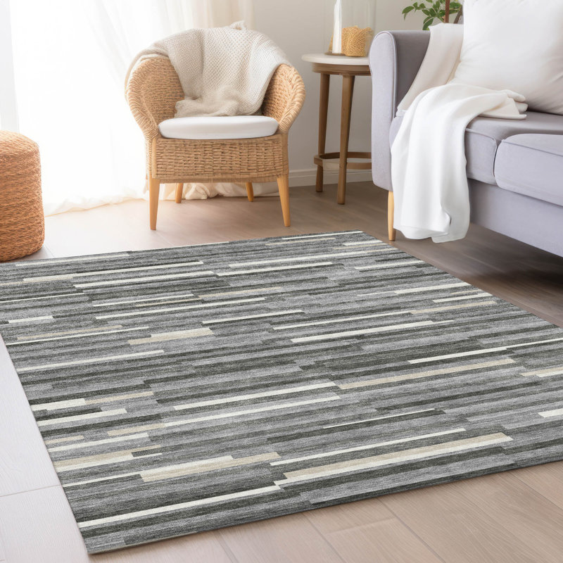 Premium Machine Washable Prisco Gray Rug, Rectangle 3' x 5'