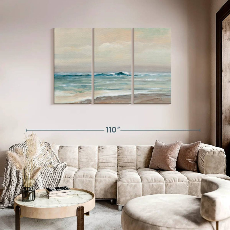«Whispering Ocean Waves», 3 pièces, H 48 po x l 74 po x P 1,25 po
