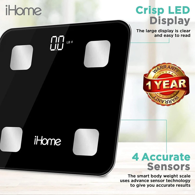 iHome Bluetooth Smart Scale - Analyseur de composition corporelle avec application