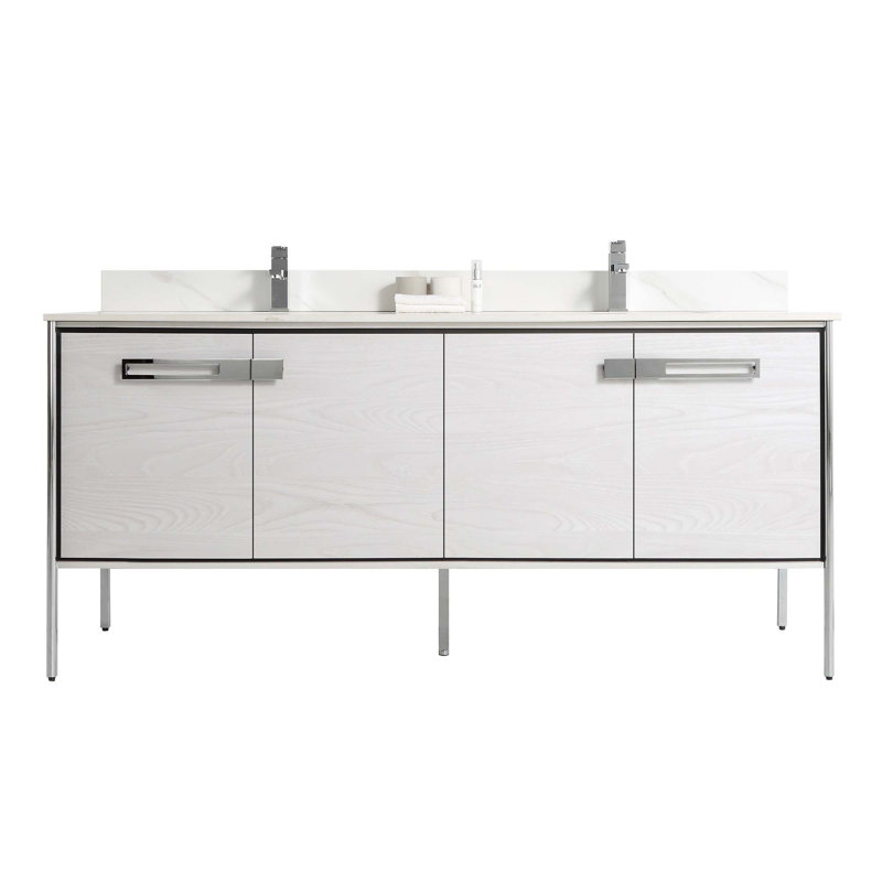 Meuble-lavabo double 72 po, Chrome poli, Chêne gris doux