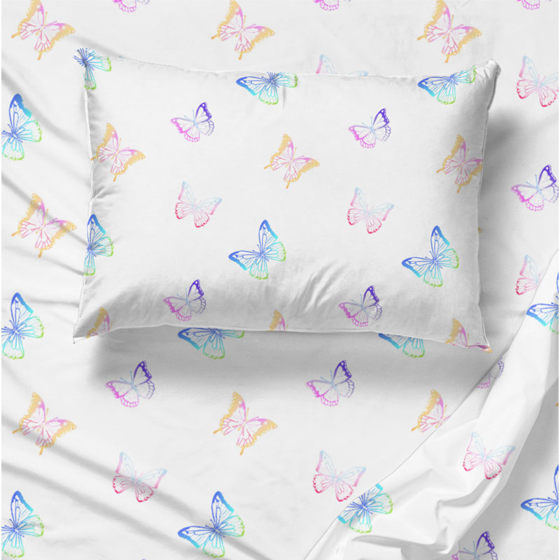 Saturday Park Ombre Butterflies 100% Organic Cotton Sheet Set, Full / Double Sheet Set with 2 Pillowcases