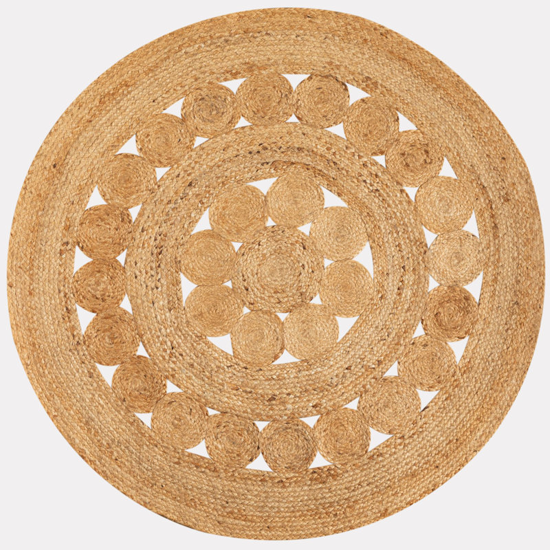 Round Allanna Floral Jute / Sisal Braided Area Rug, Round 170cm