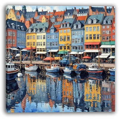 Colourful Nyhavn Waterfront Wrapped Canvas Wall Art