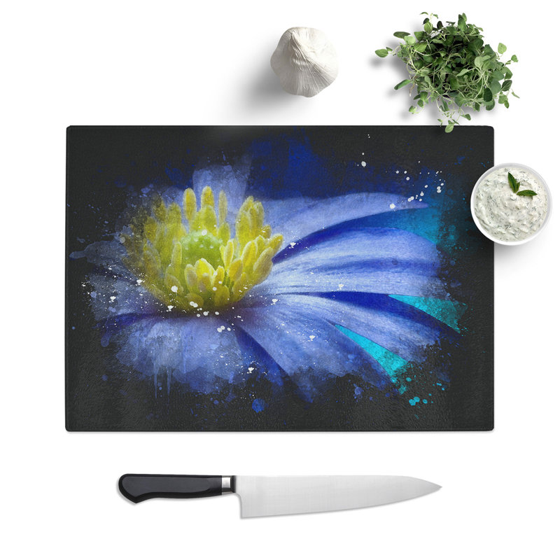 Blue Flower Paint Splash Chopping Board, 0.4cm H x 28.5cm W x 39cm L