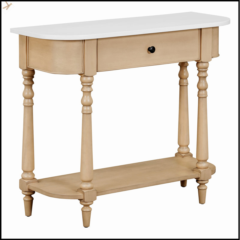 Narrow Console Table With Curved Corners, Retro Entryway Table With Top Drawer And Open Shelf For Versatile Storage And Elegant Design