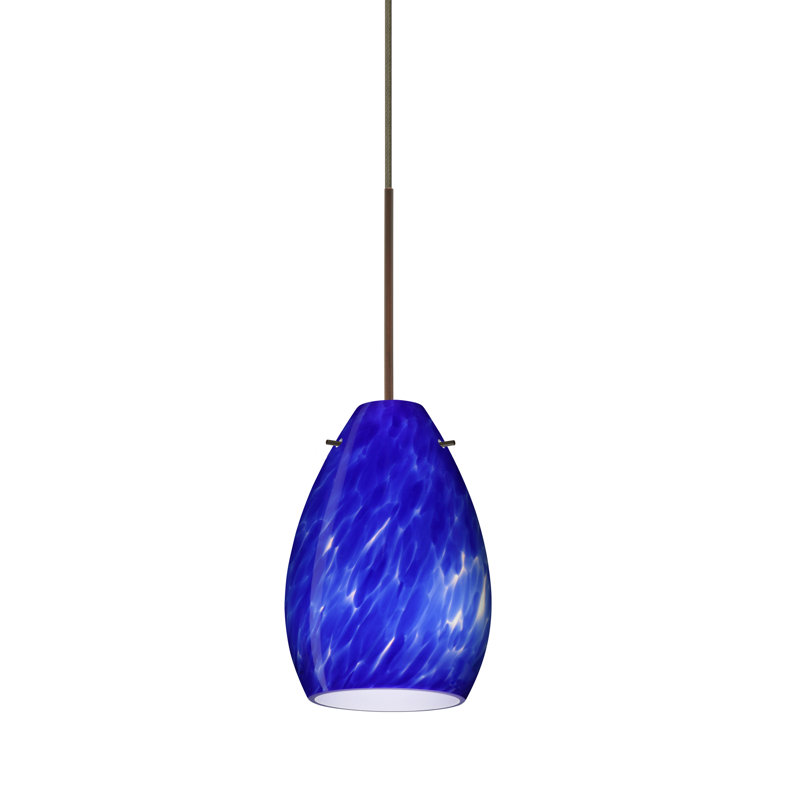 Luminaire suspendu en forme de cloche à 1 lumière Drasner, Bleu nuage, Bronze, DEL